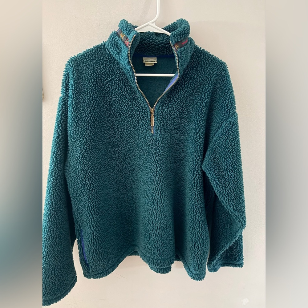 L.L. Bean Teal Sherpa Half-Zip Pullover
